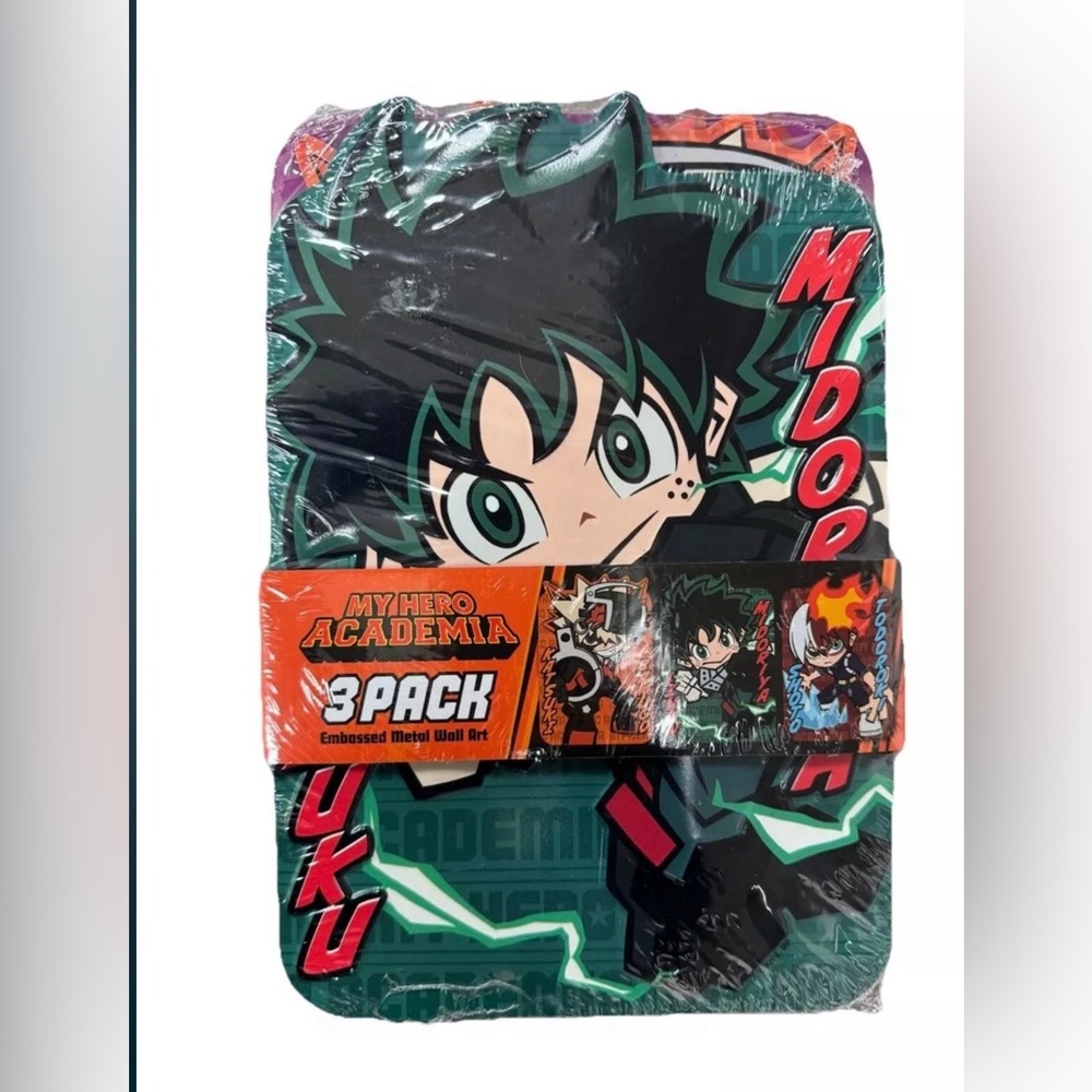 My Hero Academia embossed metal wall art - 3 pack.  New in sealed packaging